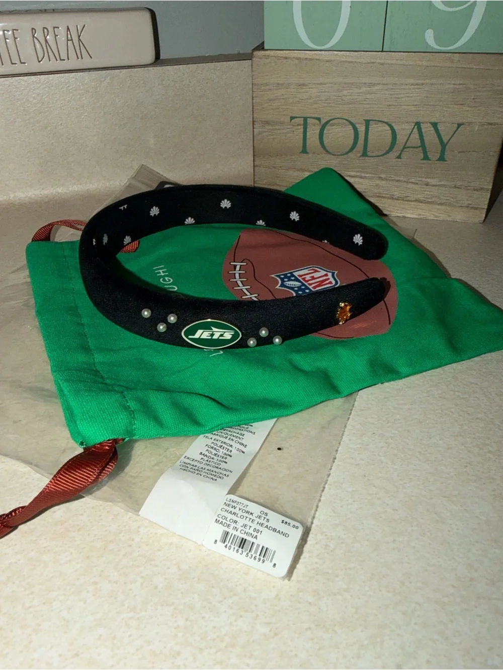 New York jets LELE SADOUGHI X EMBROIDERED KNOTTED HEADBAND